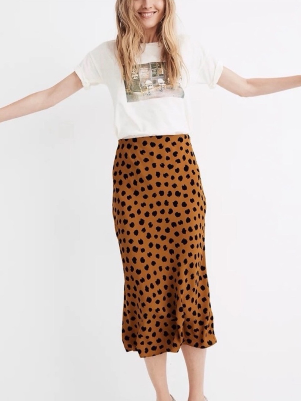 Madewell Midi Skirt with Black Spot Print